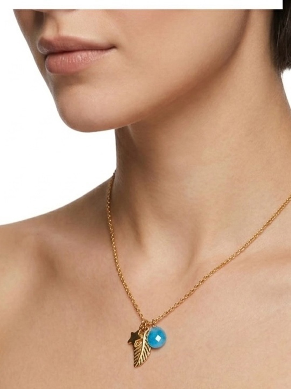 Zad Fashion Jewelry Gold Thin Chain Layering Star Leaf Charm Necklace NWT
